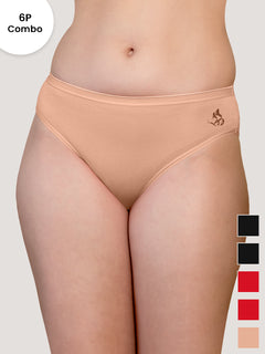 Snow Women's Mid Waist Hipster Panties | Pack-of-6-BLK BLK RD RD ND ND