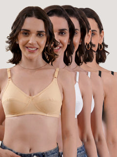 Kalyani Rinni Non Padded Everyday Cotton Bra with Minimal Lace Details |BLACK BLACK WHITE WHITE SKIN Pack of 5
