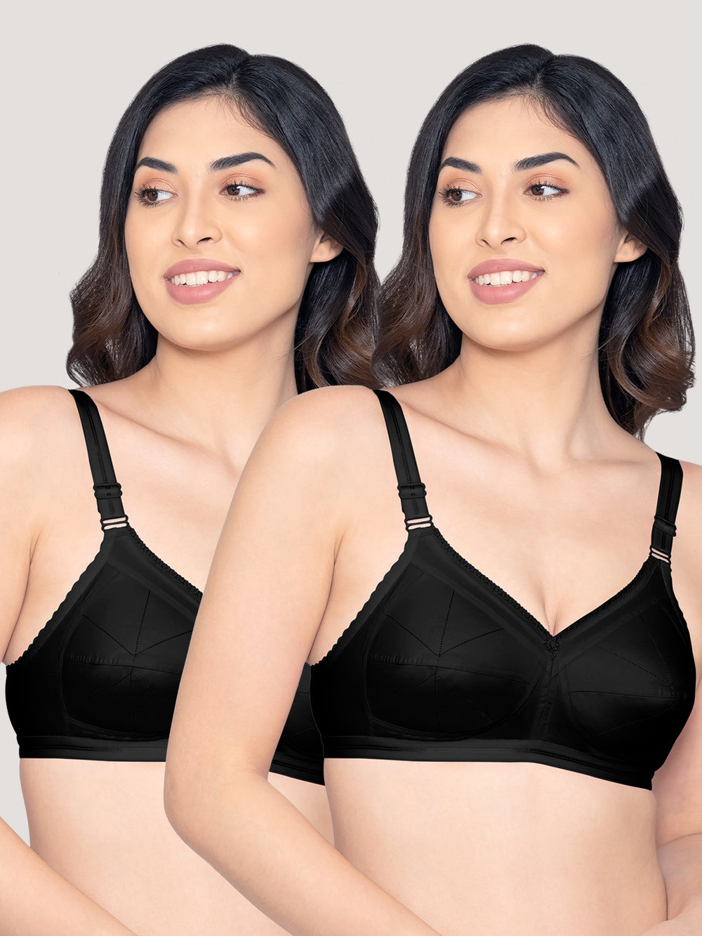 Damini Full Coverage Cotton Everyday Bra | Pack of 2-BLACK BLACK