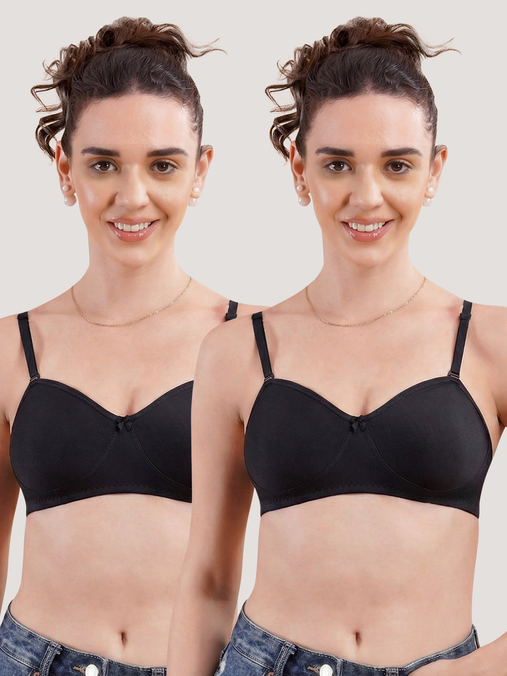 K LINGERIE Roxy Girl's Non Padded Multiway Straps Demi Cup Balconette Bra-BLACK BLACK