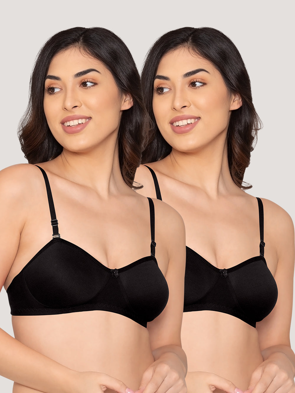 K LINGERIE Roxy Girl's Non Padded Multiway Straps Demi Cup Balconette Bra-BLACK BLACK