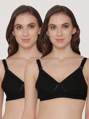 Diksha Full Coverage Double Layered Cups Everyday Bra | Pack of 2-BLACK BLACK