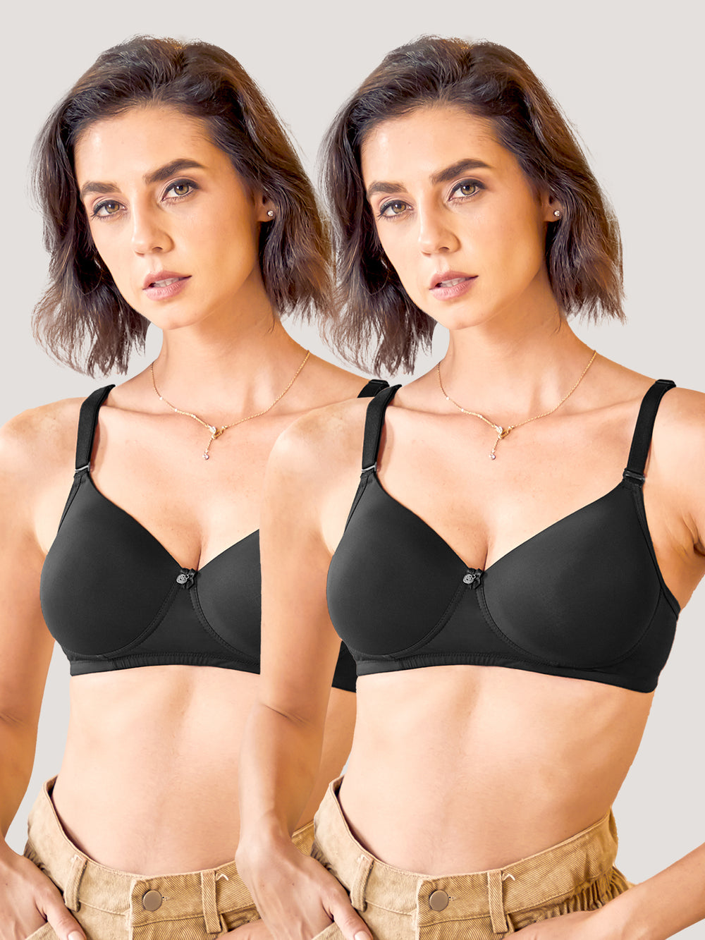 Sheley Women's Wirefree Soft Padded Cups Detachable Straps Bra-BLACK BLACK