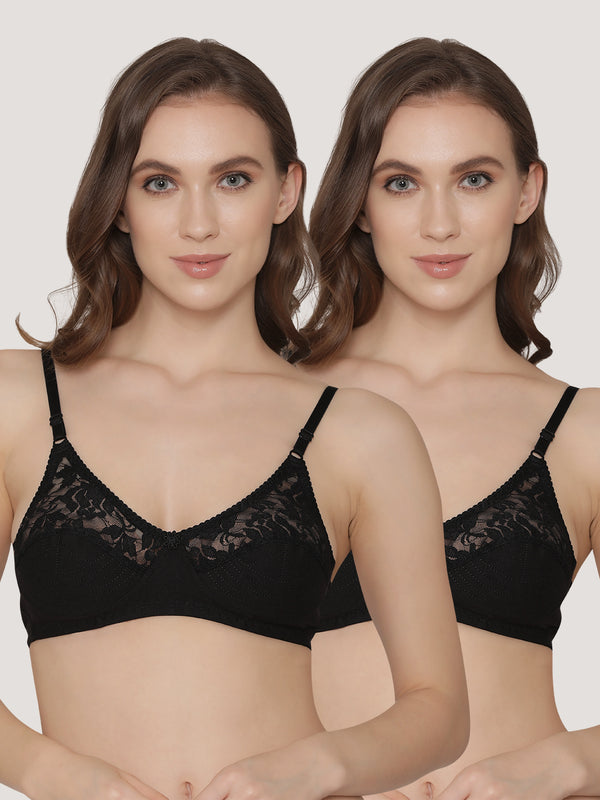 Deepali Non Padded Everyday Lace Bra | Pack of 2-BLACK BLACK