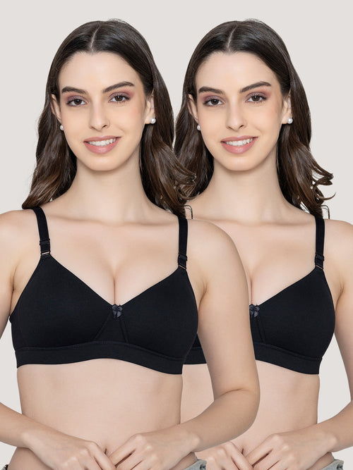 Tessa Full Support Seamless Designer Bra for Women Pack of 2-BLACK BLACK
