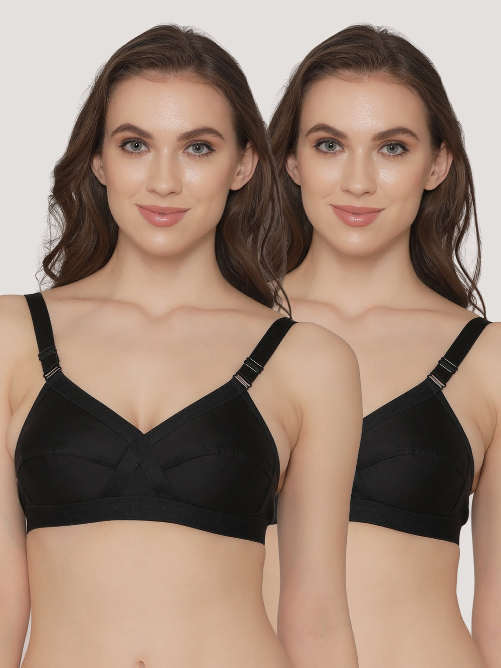 K LINGERIE Cross Care Women's Full Coverage Non Padded Wirefree Minimizer Bra-Black-Black