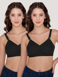 Kalyani Vega Ultimate Support Cross-Front Full Coverage Rich Cotton Bra with Side-Elastic Lift (C-F Cups) | Pack of 2 |BLACK BLACK