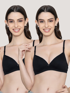 K LINGERIE Orchid Plunge Neck Soft Padded Detachable Straps Low Back Bra for Women & Girls-BLACK BLACK