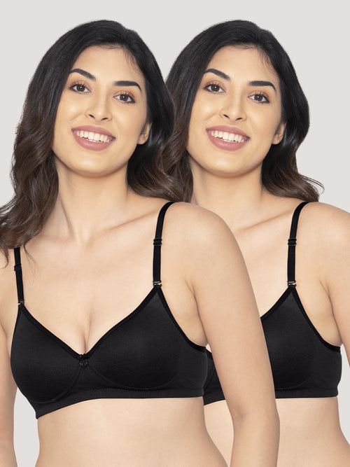 K LINGERIE Sharon Women's Detachable Straps Padded T-Shirt Bra-BLACK BLACK