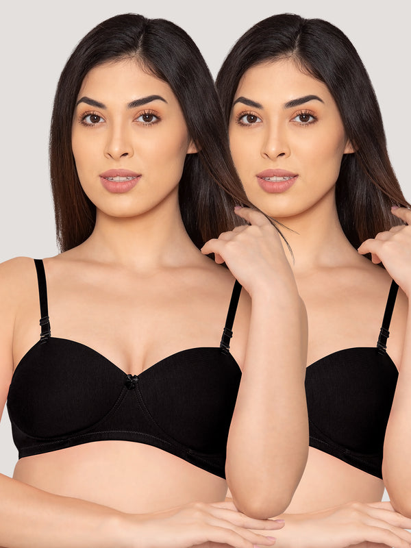 Kalyani Viviana Soft Padded Seamless Balconette Style T-Shirt Bras | Pack of 2 | BLACK BLACK