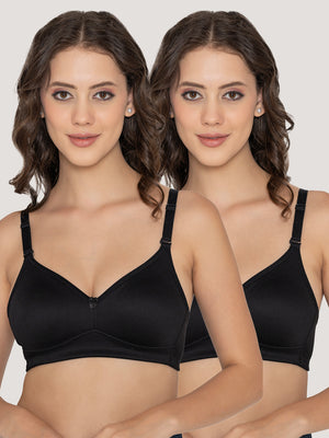 Kalyani Elvira Everyday Support Seamless Non Padded T-Shirt Bras | Pack of 2 | BLACK BLACK