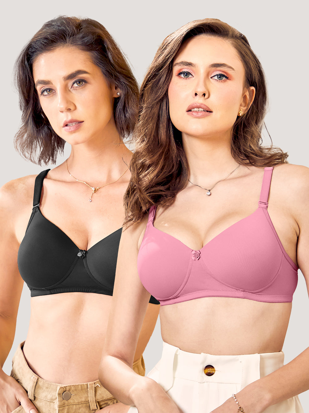 Sheley Women's Wirefree Soft Padded Cups Detachable Straps Bra- BLACK BLUSH