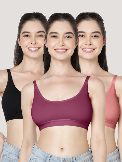 Kalyani Cathy Seamless Double-Layered Slip-On Beginner Bra | Pack of 3