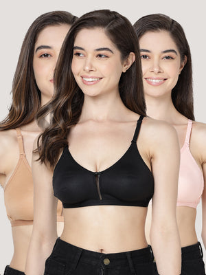 Gloria Full Coverage Double Layered Cups Everyday Bra | Pack of 3-BLACK CAMEL PEACH