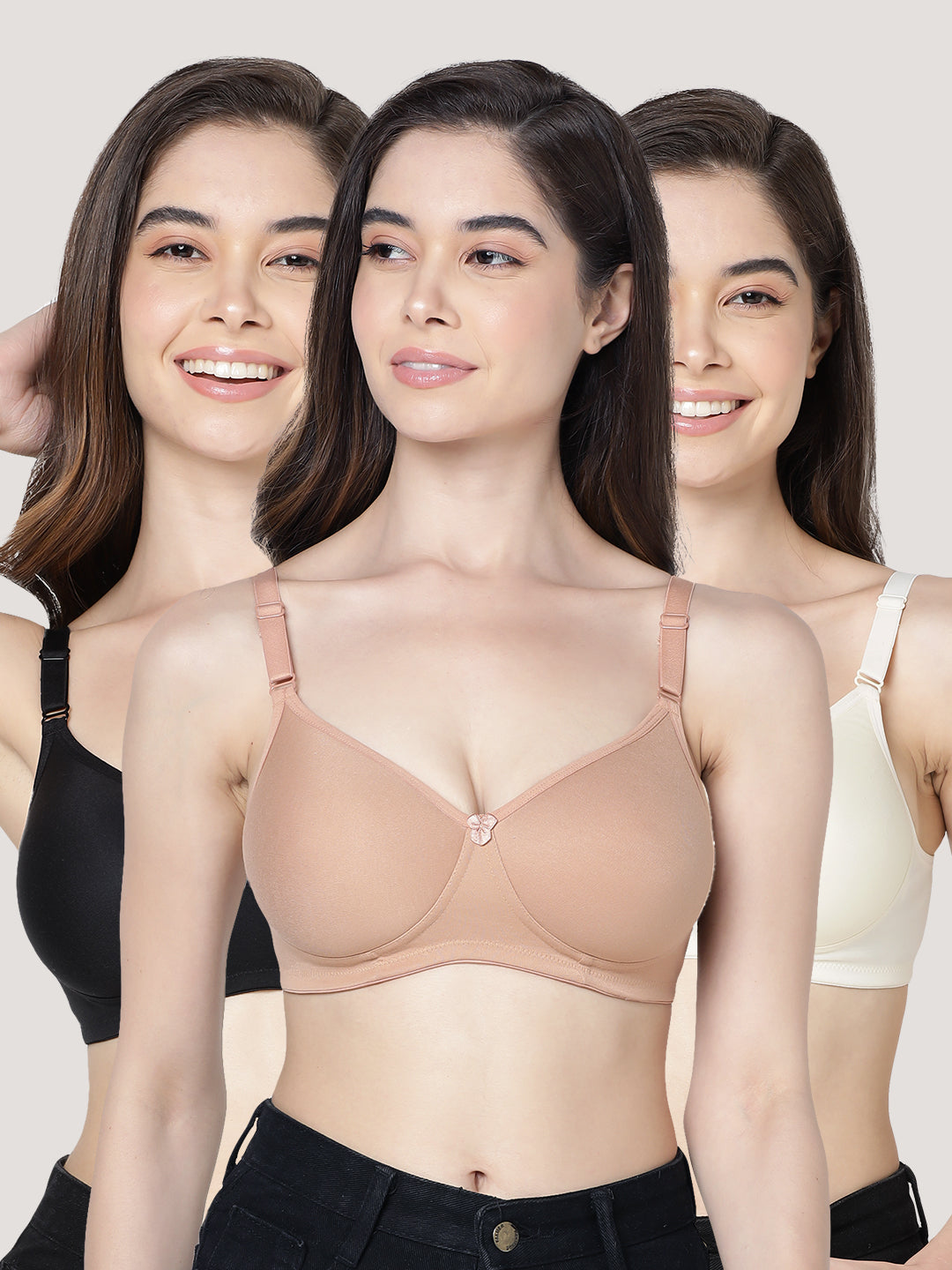 Cherry Full Coverage Lightly Padded Everyday Bra | Pack of 3-BLACK CAMEL SKIN