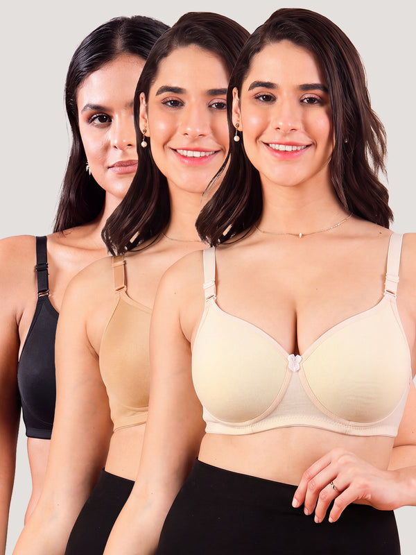 Cherry Full Coverage Lightly Padded Everyday Bra | Pack of 3-BLACK CAMEL SKIN