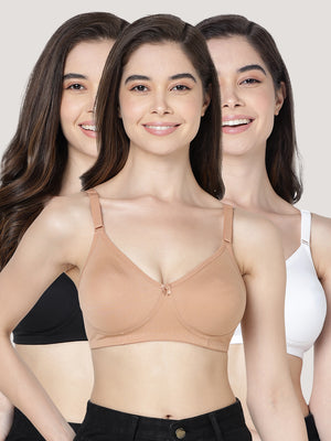 Evlyn Double Layered Cups Regular Bra | Pack of 3-BLACK CAMEL WHITE