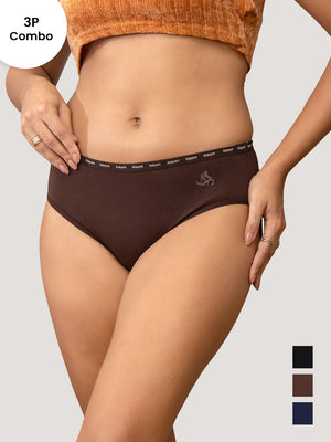 Vami High Coverage Cotton Spandex Hipster Panties for Women | Pack of 3-BLACK COFFEE NAVY BLUE