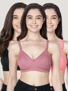 Evlyn Double Layered Cups Regular Bra | Pack of 3 | BLACK CORAL ONION