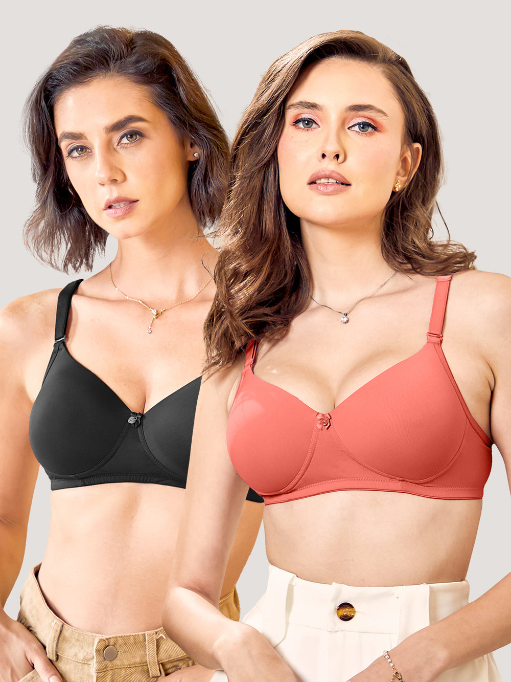 Sheley Women's Wirefree Soft Padded Cups Detachable Straps Bra- BLACK CORAL