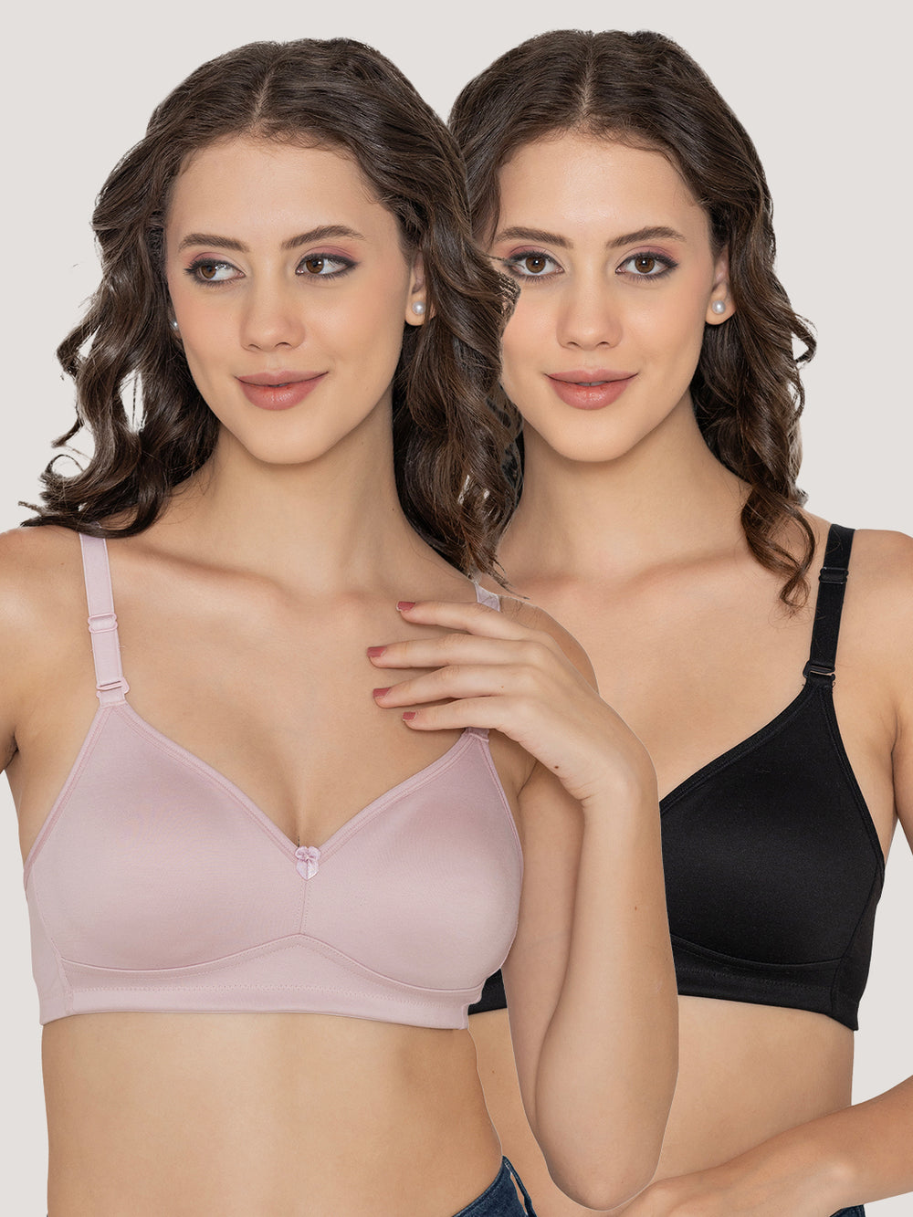 Kalyani Elvira Everyday Support Seamless Non Padded T-Shirt Bras | Pack of 2 | BLACK CREPE