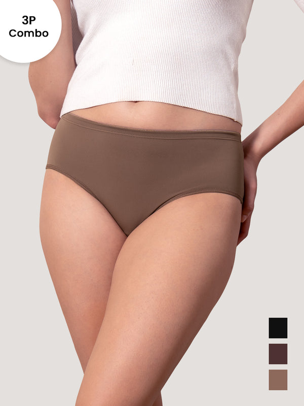 Cooper Women Super Stretchable Full Coverage High Waist Hipster Panties | Pack of 3-BLACK DARK VIOLET BROWN