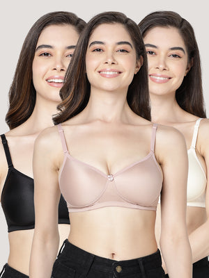 Maria Light Padded Fuller Cups Everyday Bra | Pack of 3-BLACK FAWN SKIN