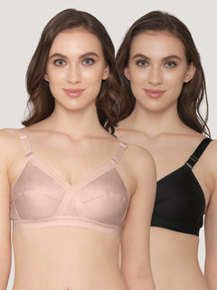 K LINGERIE Cross Care Women's Full Coverage Non Padded Wirefree Minimizer Bra-BLACK FAWN
