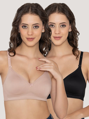 Kalyani Elvira Everyday Support Seamless Non Padded T-Shirt Bras | Pack of 2 | BLACK FAWN