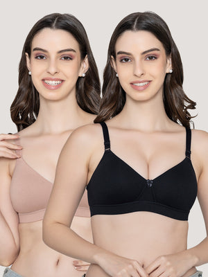 Tessa Full Support Seamless Designer Bra for Women Pack of 2-BLACK FAWN