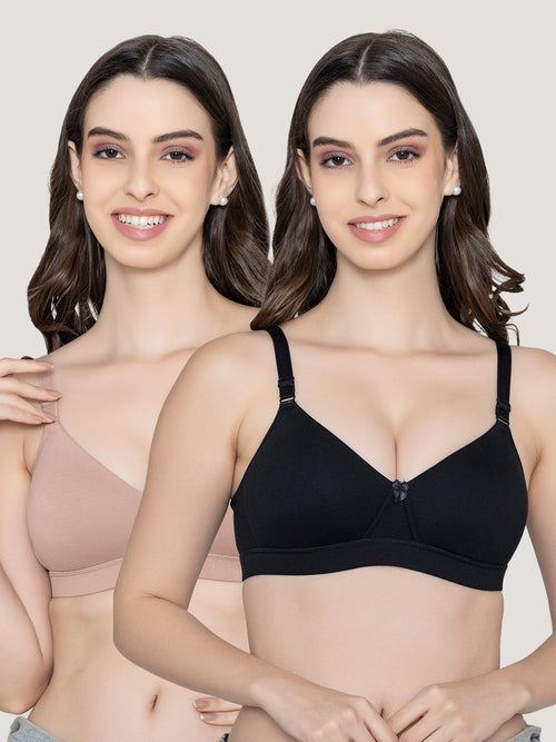 Tessa Full Support Seamless Designer Bra for Women Pack of 2-BLACK FAWN