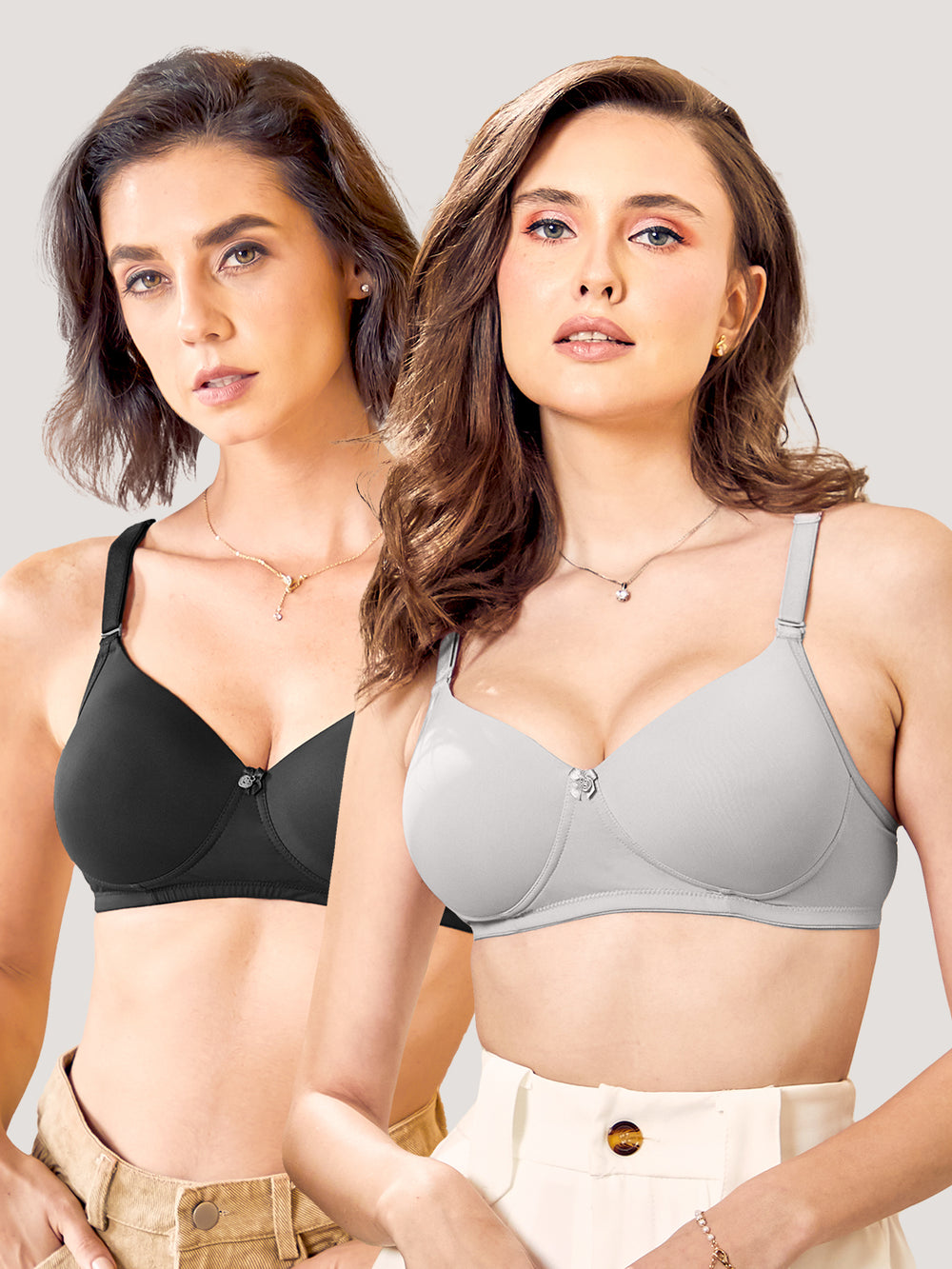 Sheley Women's Wirefree Soft Padded Cups Detachable Straps Bra-BLACK L.GREY