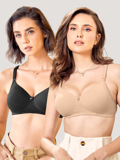 Sheley Women's Wirefree Soft Padded Cups Detachable Straps Bra-BLACK L.NUDE