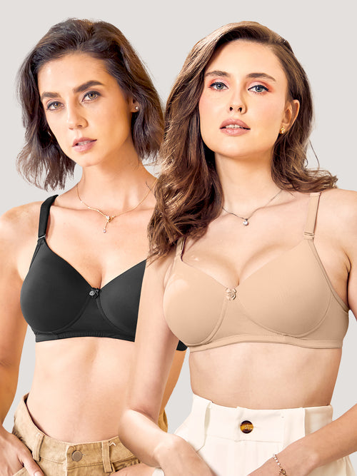 Sheley Women's Wirefree Soft Padded Cups Detachable Straps Bra-BLACK L.NUDE