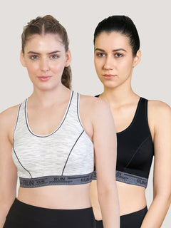 K LINGERIE Kristen High Impact Support Sports Bra For Heavy Workout & Gym Activities-BLACK M.WHITE