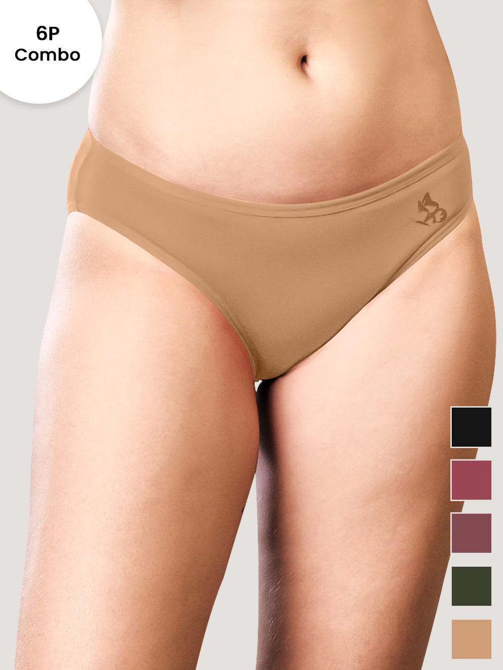 Reeva Women's Cotton Lycra Seamless Bikini Panty | Pack of 6-BLK ND ND OLV RST ORS