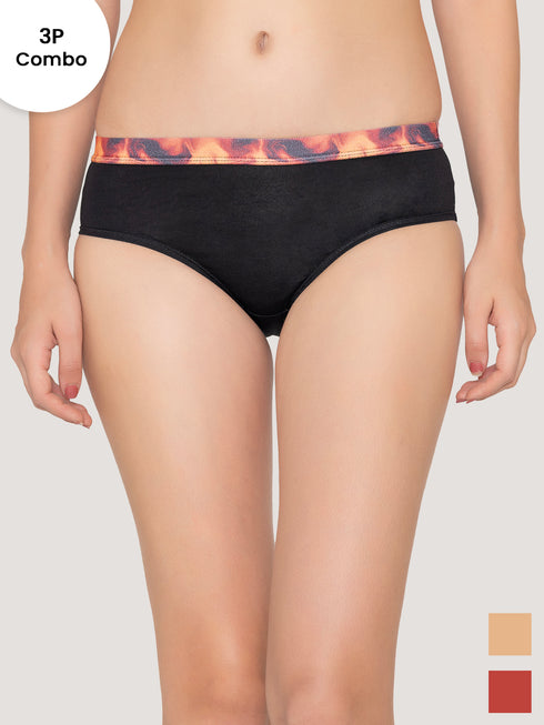 Kalyani Berry Girl's Low Waist Printed Waistband Panties | Pack of 3