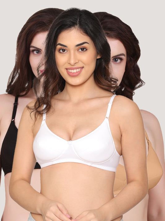 Manjari Heavy Foam Full Coverage Everyday Bra | Pack of 3-BLACK NUDE WHITE