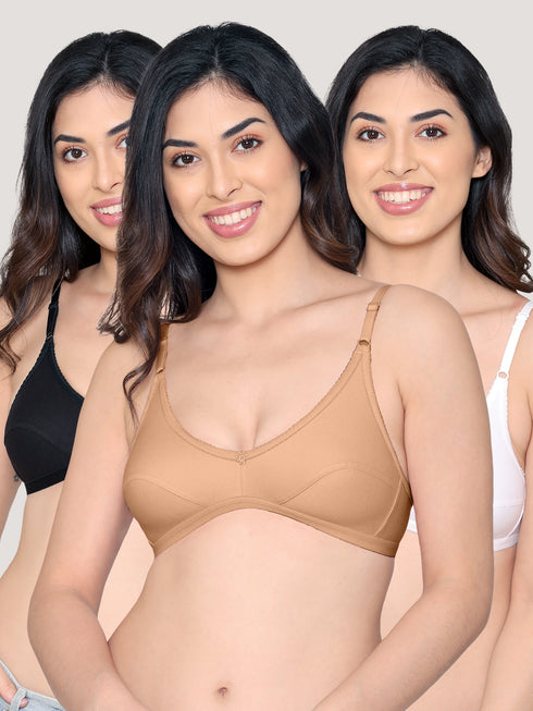 Kalyani Vidhi Non-Padded Wirefree Lace Neck Everyday Bra | Pack of 3