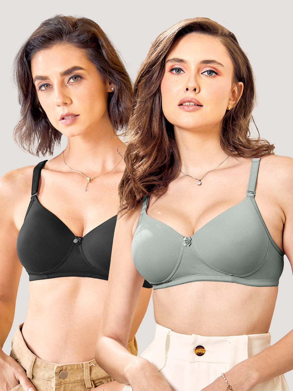 Sheley Women's Wirefree Soft Padded Cups Detachable Straps Bra-BLACK OCEAN GREEN