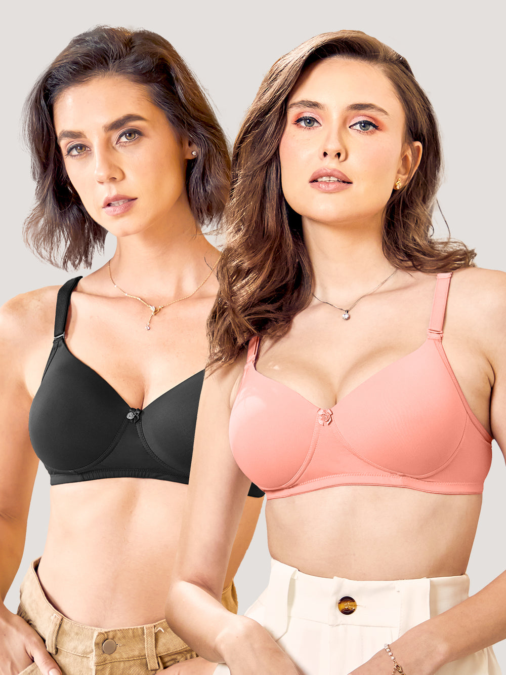 Sheley Women's Wirefree Soft Padded Cups Detachable Straps Bra- BLACK PEACH