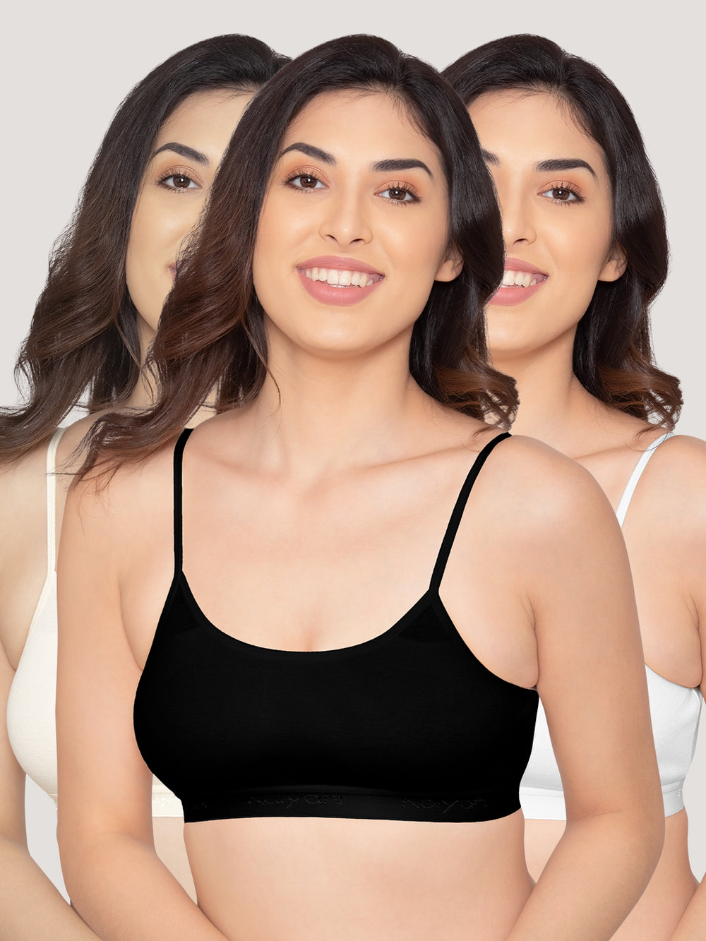 Sanorita Full Coverage Daily Wear Beginners Bra | Pack of 3-BLACK SKIN WHITE