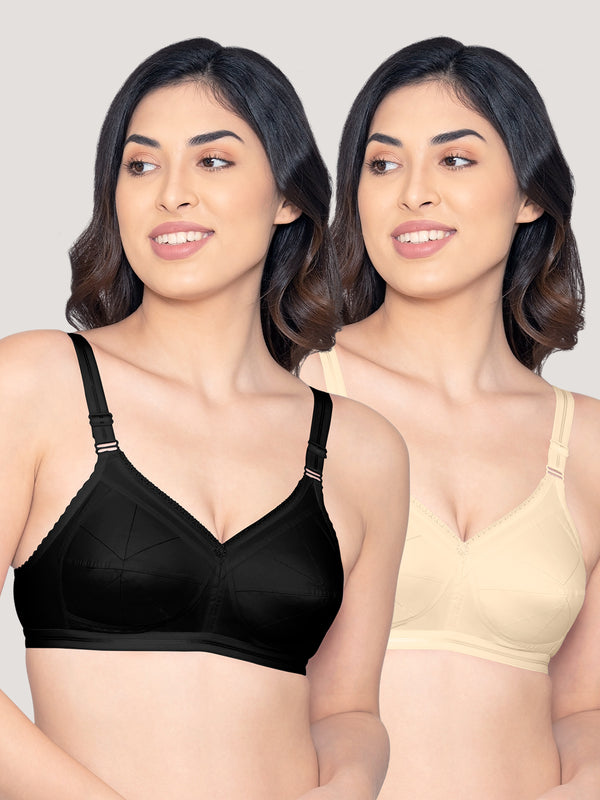 Damini Full Coverage Cotton Everyday Bra | Pack of 2-BLACK SKIN