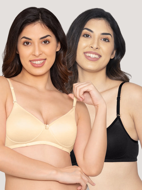 K LINGERIE Sharon Women's Detachable Straps Padded T-Shirt Bra-BLACK SKIN