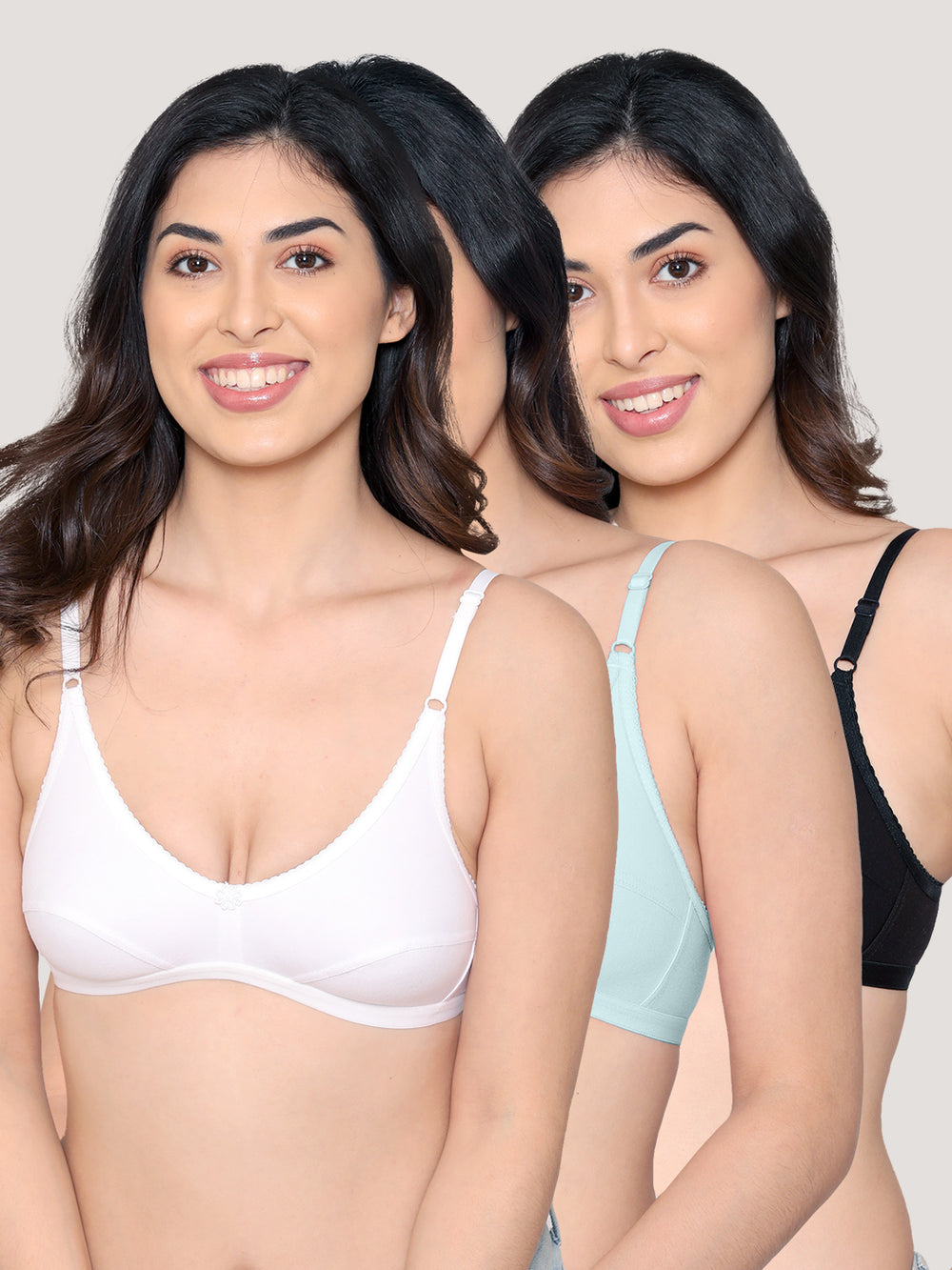 Vidhi Seamed Non-Padded Everyday Bra | Pack of 3-BLACK SKY BLUE WHITE