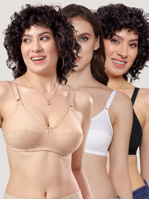 K LINGERIE Manvi Women's Non Padded Wirefree Cotton Everyday Bra-BLACK WHITE L.NUDE