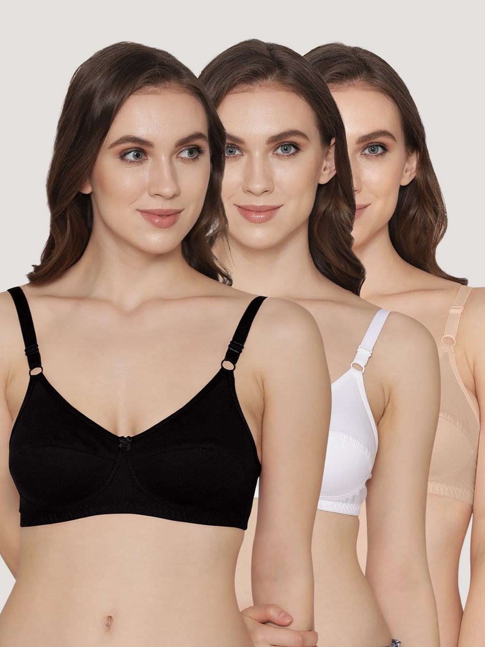 K LINGERIE Manvi Women's Non Padded Wirefree Cotton Everyday Bra-BLACK WHITE L.NUDE