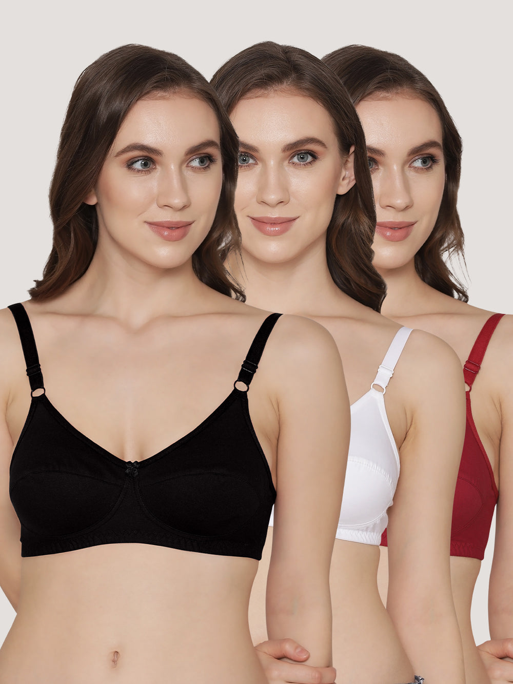 K LINGERIE Manvi Women's Non Padded Wirefree Cotton Everyday Bra-BLACK WHITE MAROON