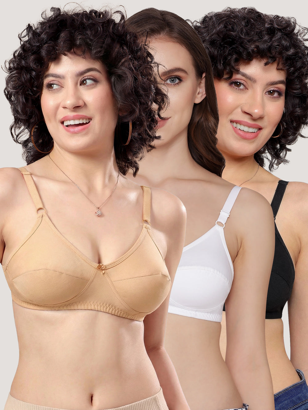 K LINGERIE Manvi Women's Non Padded Wirefree Cotton Everyday Bra-BLACK WHITE SKIN