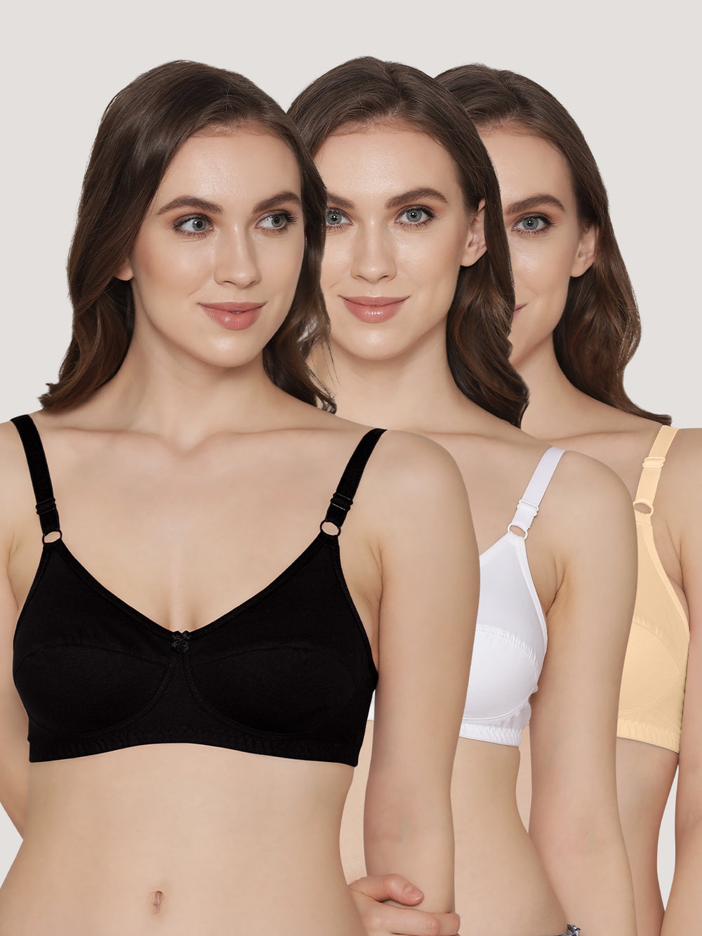K LINGERIE Manvi Women's Non Padded Wirefree Cotton Everyday Bra-BLACK WHITE SKIN